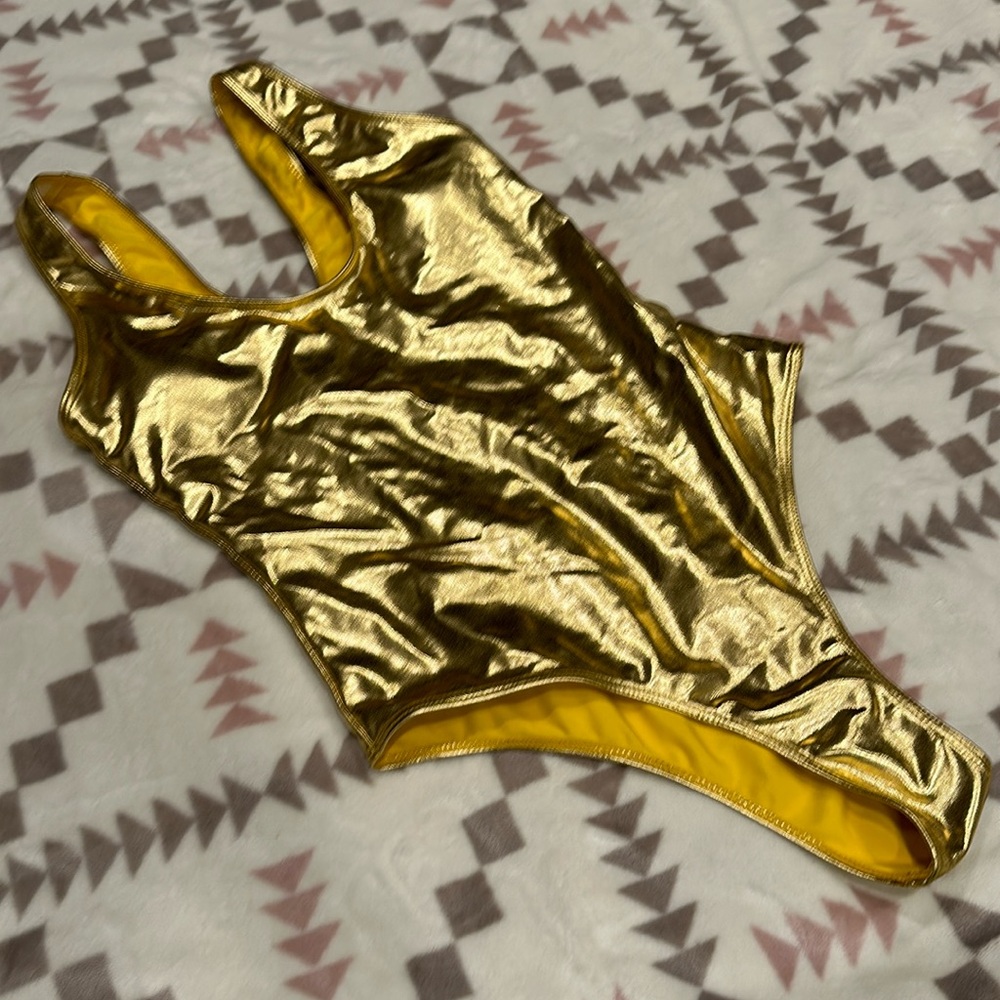 ✨💛Metallic GOLD one piece festival body suite or swim sz Small